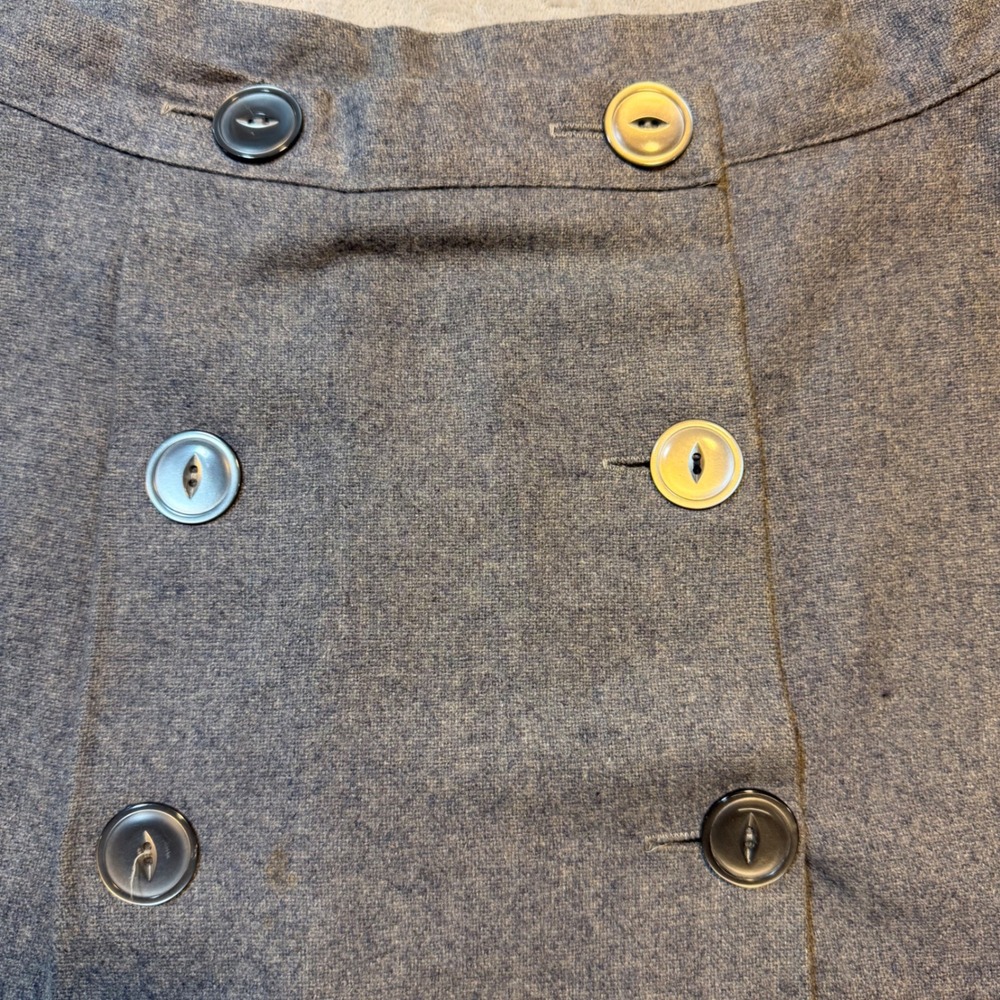 Vintage Gray Wool A-Line Skirt Double Breasted‎ Button Front Dark Academia 27" - Picture 5 of 8
